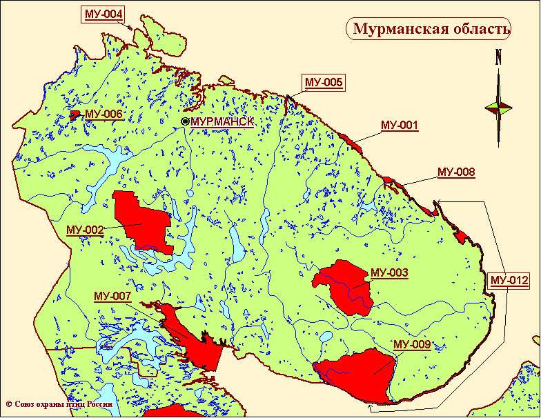 Карта-схема КОТР международного значения в Мурманской области